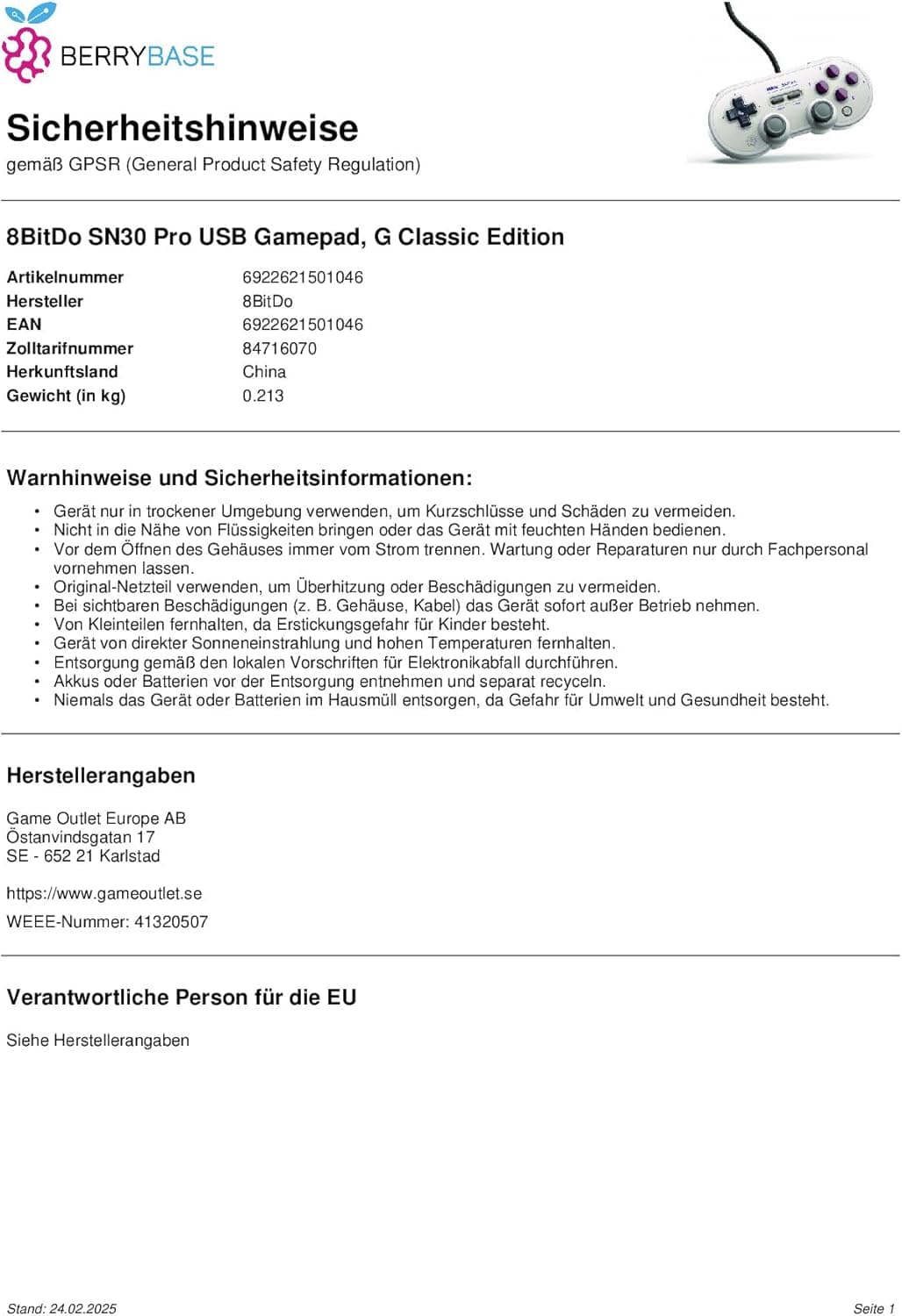 8bitdo SN30 Pro USBゲームパッド有線ゲームコントローラ用 Windows