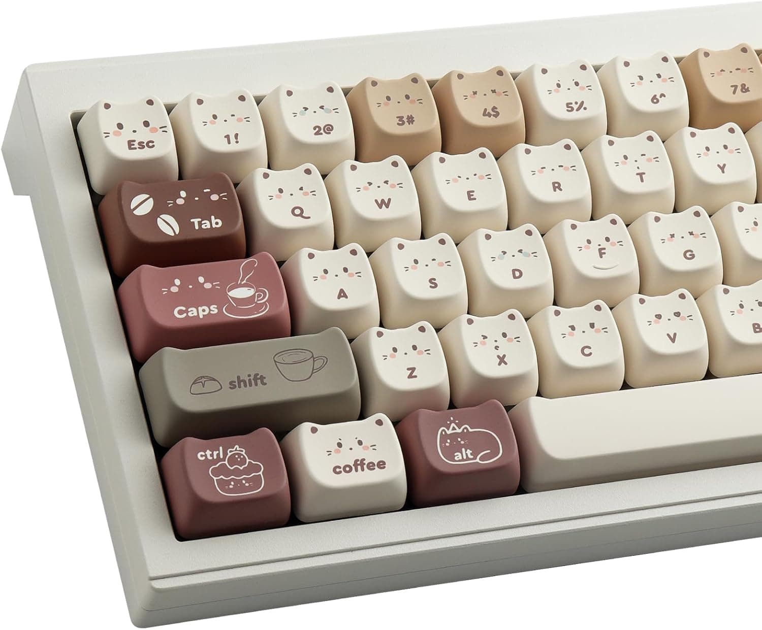 TYRIXKI PBT キーキャップ 142キー 猫昇華型コーヒー キーキャップマオプロフィルメカニカルゲーミングキーボード用