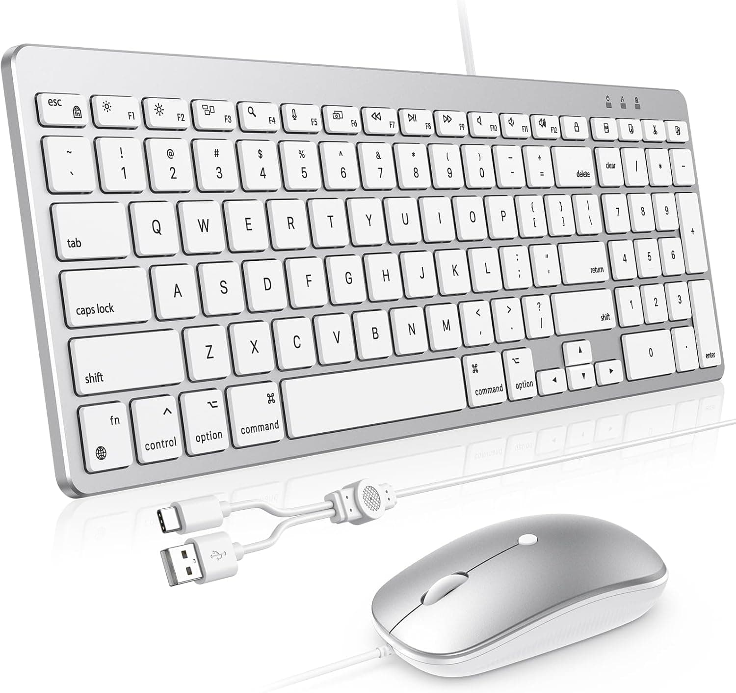 OMOTON キーボード&マウス Mac用有線キーボードテンキーデュアルインターフェイス(Type-C & USB) USB Aインターフェイス付きマウス MacBook Pro