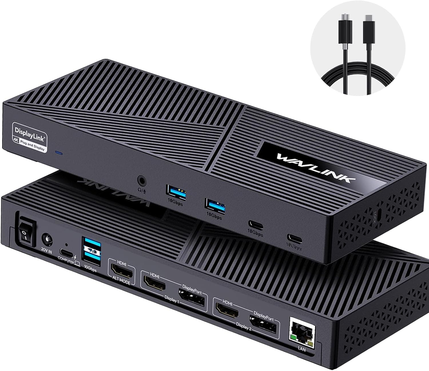 Wavlink Displaylink USB C ドッキングステーショントリプルモニター 130W電力供給 10G USB付き Mac Windows用 HDMI3 DisplayPort2 USB-C2 USB3.14 イーサネットオーディオ
