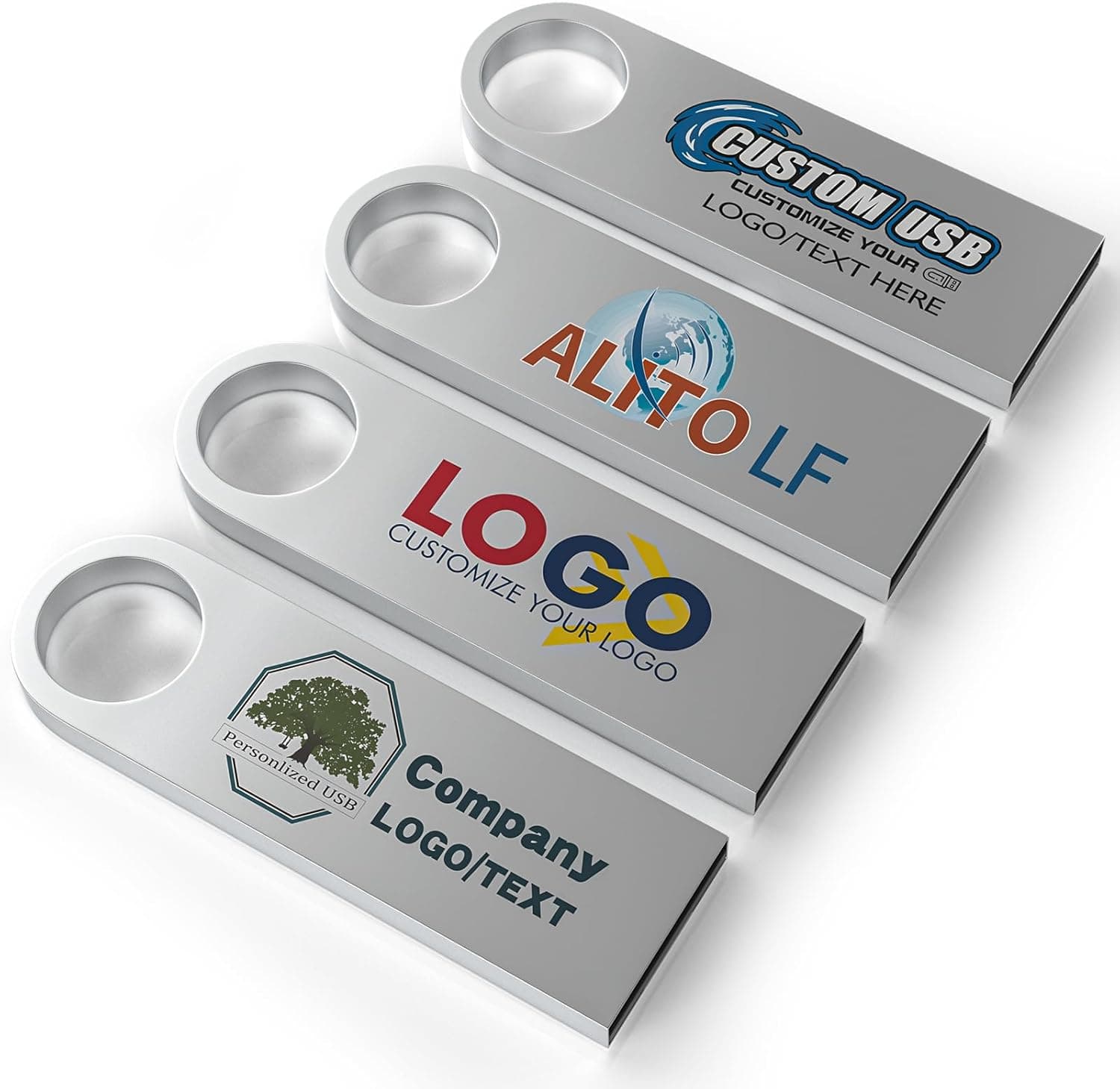 ABLAZE カスタムフラッシュドライブ 16GB 10個パックロゴ入りUSB メタルサムドライブ USB 2.0 メモリースティックペンドライブ (シルバー)