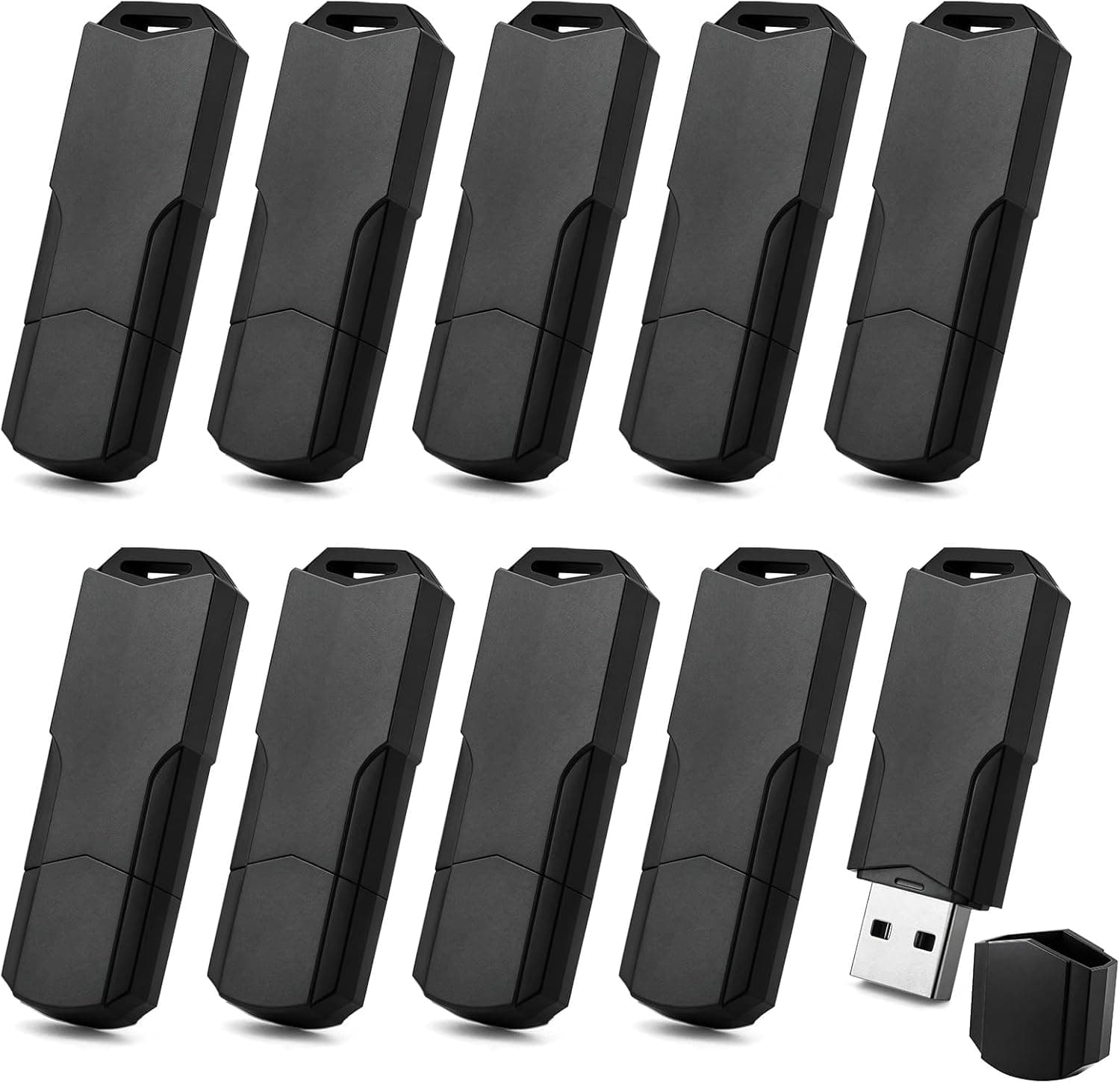 16GB フラッシュドライブ 10個パック洗練されたマットブラック USBサムドライブランヤード付きポータブルUSB 2.0メモリースティックデータストレージ用プラグアンドプレイジャンプドライブペンドライブ PC