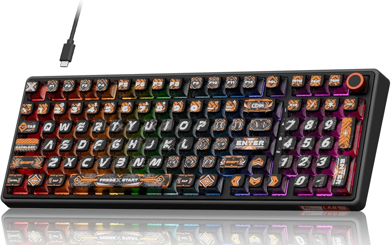 RK ROYAL KLUDGE R98 Pro 有線メカニカルキーボード RGB PCゲーミングキーボード数字パッドとボリュームノブ付き昇華型 DSA プロファイルプリンキーキャップ Win