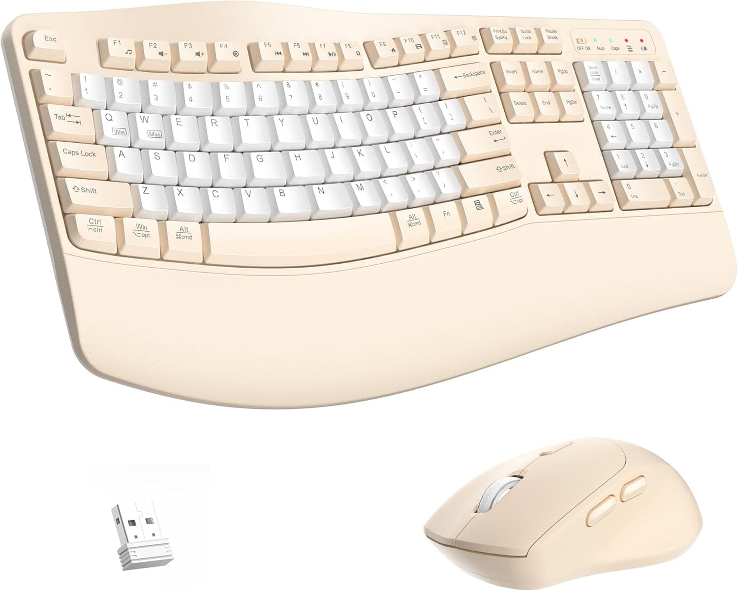 人間工学に基づいたワイヤレスキーボードとマウスのコンボ、Waveキーキーボードリストレスト付き、自然なタイピング用、3DPI調節可能な人間工学サイレントマウスコンピューター/ラップトップ/Windows/Mac用(ラテカラー-B)