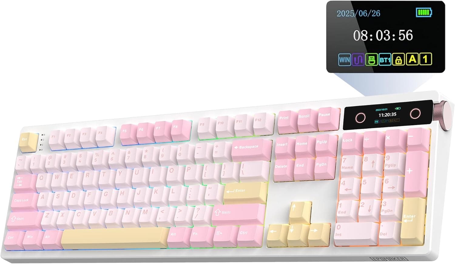 EPOMAKER TH108 PRO フルサイズメカニカルキーボードスクリーン&ノブ付きワイヤレスゲーミングキーボード 10000mAh クリーミーガスケットホットスワップカスタムドライバー RGBバックライト (ピンクシーソルトサイレント)