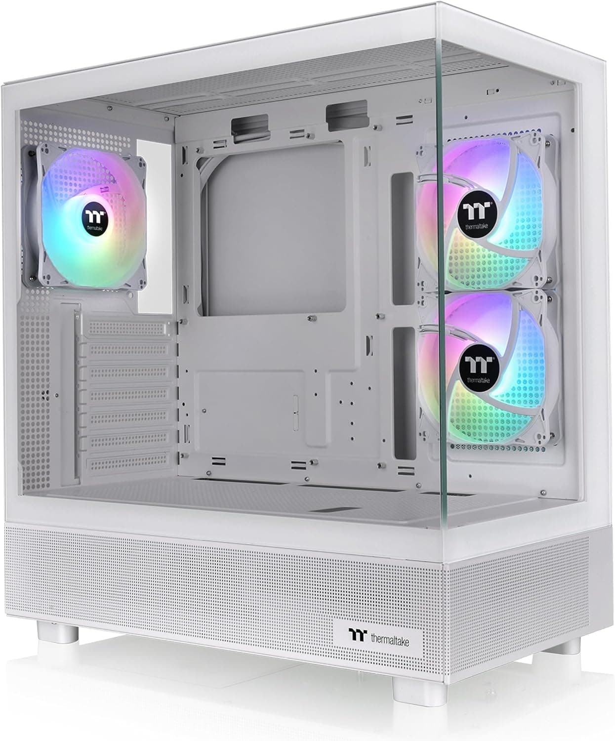 Thermaltake View 270 Plus TG ARGB Snow Mid Tower E-ATXケース。3x120mm ARGBファン付属。最大360mmのラジエーターに対応。前面と側面のデュアル強化ガラスパネル。CA-1Y7-00M6WN-AZ。