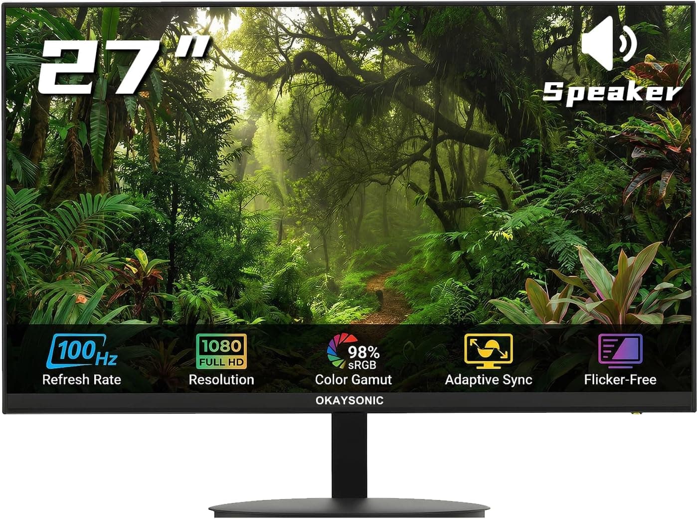 Okaysonic 27インチ 100Hz FHD 1080P デスクトップモニター HDMI VGA アイケア 3面ボーダーレスデザイン 100 x 100mm VESAマウント。