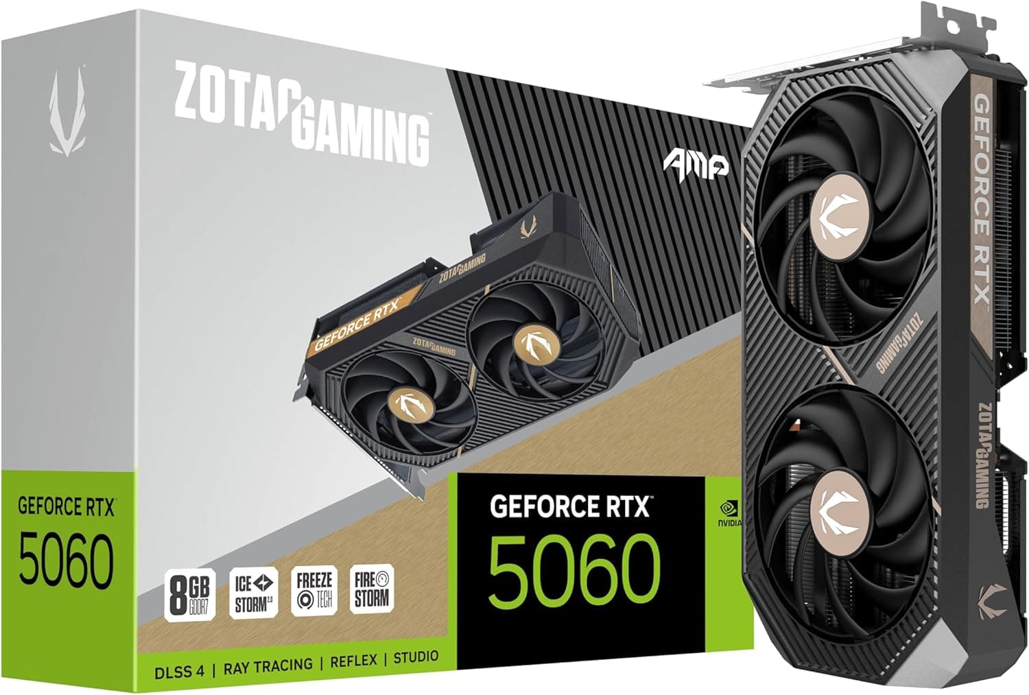 ZOTAC Gaming GeForce RTX 5060 AMP DLSS 4 8GB GDDR7 128ビット 28Gbps PCIE 5.0 ゲーミンググラフィックスカード IceStorm 2.0冷却 ZT-B50600F-10M