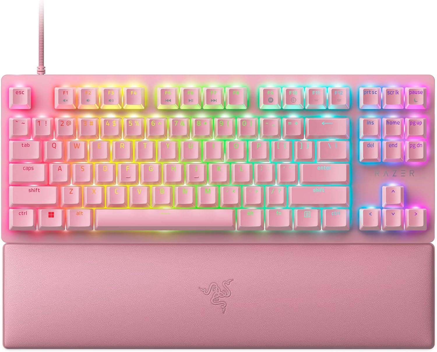 Razer レイザー Huntsman V2 Tenkeyless Linear Optical Switch Quartz Pink テンキーレスゲーミングキーボード第2世代リニア静音 8000Hzポーリングレートラベルが色あせないダブルショット PBTキーキャップリストレスト RGB 英語配列ハンツマン